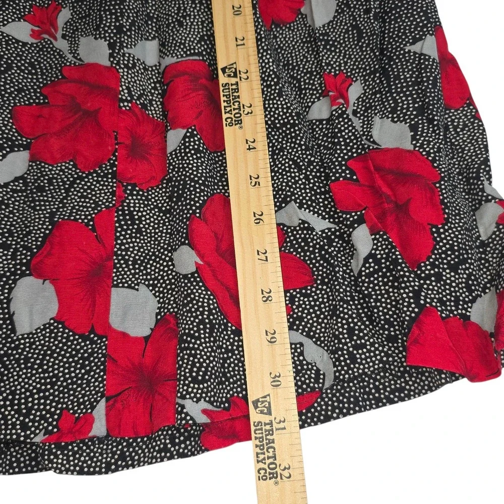 Vintage Made USA Maren Red Floral Polka Dot Skirt Womans Sz Med Midi Cottagecore